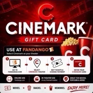 $20.00 Cinemark Theatres Gift Card | Redeem via Fandango for Cinemark movies