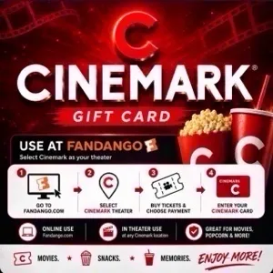 $25.00 Cinemark Theatres Gift Card | Redeem via Fandango for Cinemark movies
