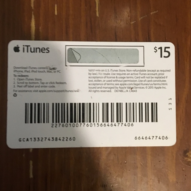 itunes gift card 15