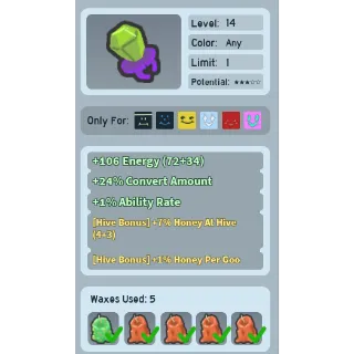 Bee Swarm Simulator Candy Ring 7% Honey at hive fully waxxed