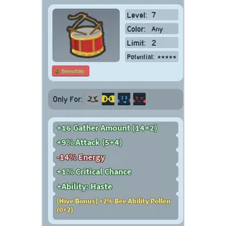 Bee Swarm Simulator Toy Drum 2% Bee Ability Pollen