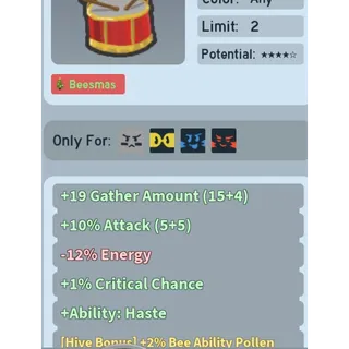 Bee Swarm Simulator Toy Drum 2% Bee Ability Pollen