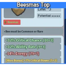 Bee Swarm Simulator Beesmas Top 7% Critical Power Hive Bonus