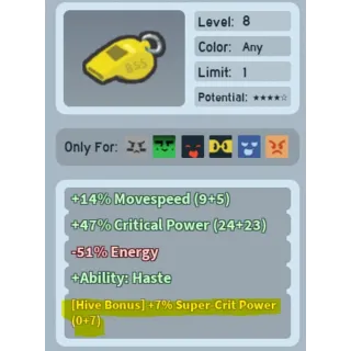 Bee Swarm Simulator Whistle 7% Supercrit Power
