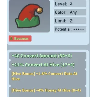 Bee Swarm Simulator Elf Cap 4% Honey at Hive Beequip