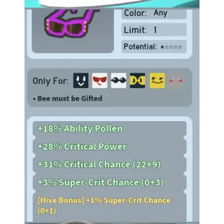 Bee Swarm Simulator Pink Shades with 1% Supercrit chance
