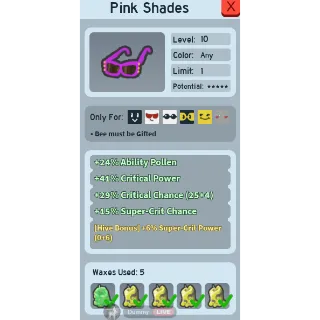 Bee Swarm Simulator Pink Shades with 6% Supercrit Power