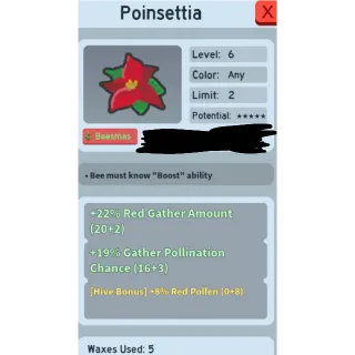 Bee Swarm Simulator Poinsettia 8% red pollen