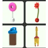 Adopt Me Flower Rattle + Protein Shake Rattle + Donut Rattle + Rubber Chicken Rattle