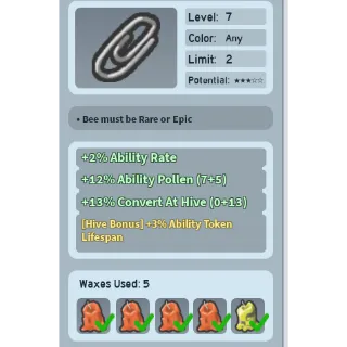 Bee Swarm Simulator Paperclip 3% ability token lifespan hive bonus