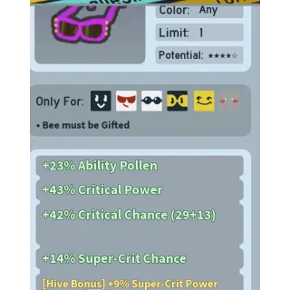 Bee Swarm Simulator Pink Shades with 9% Supercrit Power