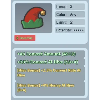 Bee Swarm Simulator Elf Cap 4% Honey at Hive Beequip