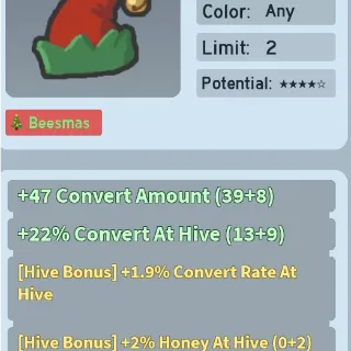 Bee Swarm Simulator Elf Cap 2% Honey at hive fully waxxed