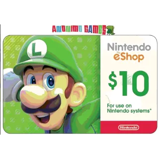 $10.00 USD Nintendo eShop AUTODELIVERY 24/7 THANK YOU ENJOY!