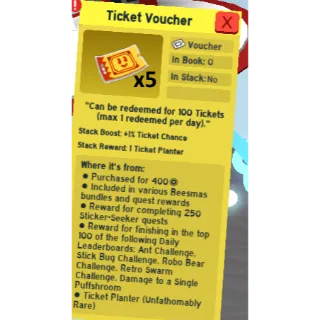 x5 ticket voucher | bee swarm simulator