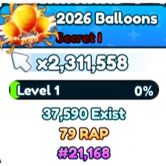 2026 Balloons secret pet/tap sim