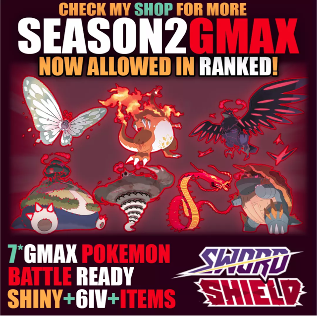 Bundle | ALL 7 RANKED COMPETITIVE GMAX POKEMON - Game Items - Gameflip