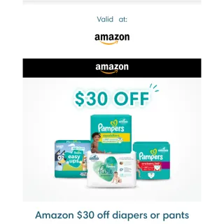 Amazon Digital Code for $30 off Pampers Diapers or Pants