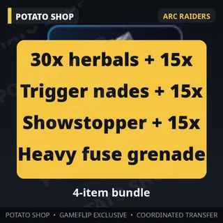 ARC Raiders | 30x herbals + 15x Trigger nades + 15x Showstopper + 15x Heavy fuse grenade