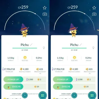 Nonshiny Witch Hat Pichu - Pokemon Go