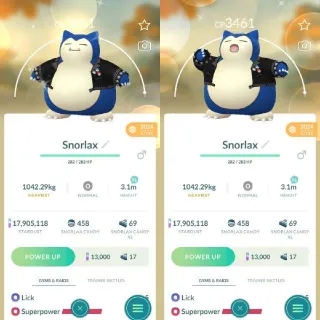 Shiny Jacket Snorlax Level 45 - Pokemon Go