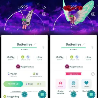 Shiny Gigantamax Butterfree Dark Skies Background Pokemon Go