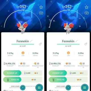 Shiny Fennekin With team Mystic background - Pokemon Go