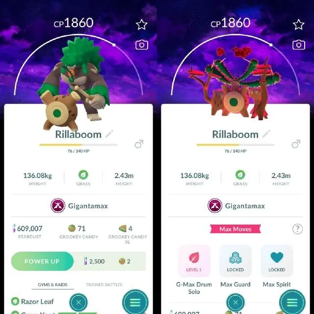 Pokemon Go Rillabloom Nonshiny Gigantamax Rillaboom Background Registered trade 20k Stardust ...