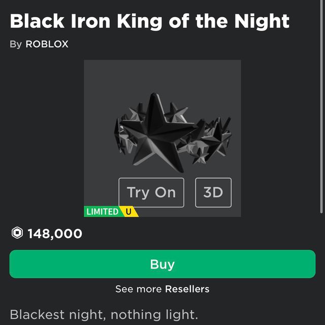 Silver King Of The Night Roblox Id Limited | Black Iron king of night - Game Items - Gameflip
