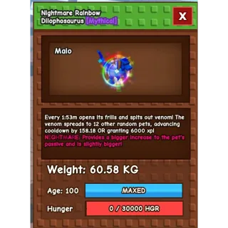 Huge Nightmare rainbow hatched dilophosaurus | 60.58kg