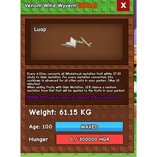 VENOM WIND WYVERN | GROW A GARDEN 60 / 61 KG+ LVL 100