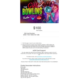 $100.00 USD AMF/BOWLERO GIFT CARD