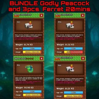 BUNDLE GODLY PEACOCK AND 3 FERRETS
