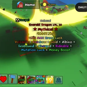 Catch and Tame | Colossal Emerald Dragon (Rainbow, Gold, Volcanic & Albino Mutation) Lvl 10 | (Roblox)