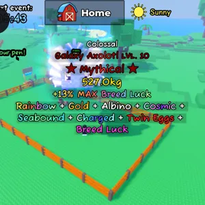 Catch and Tame | COLOSSAL GALAXY AXOLOTL (RAINBOW, GOLD & ALBINO MUTATION) Level 10 | S (Roblox)