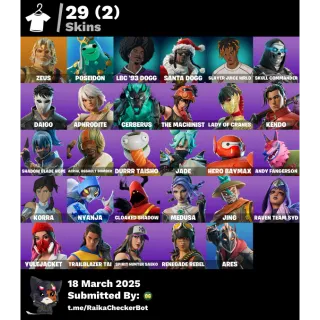 Fortnite 29 skins: Zeus | Poseidon | LBC '93 Dogg | Santa Dogg | Slayer Juice WRLD | Skull Commander | Daigo... - Account