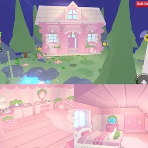 Pink strawberry adopt me cottage / home , house , build