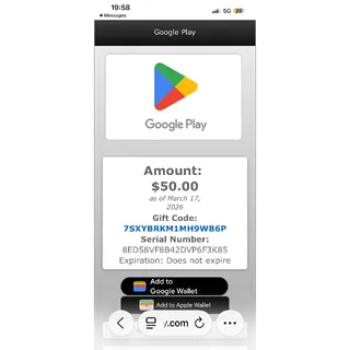 $50.00 USD Google Play