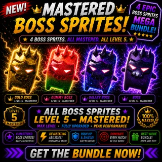 ALL MASTERED BOSS SPRITES Bundle - GOLD BOSS, GUMMY BOSS, GALAXY BOSS and Cube Boss Sprite) - level 5!