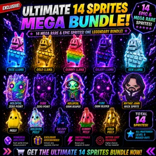 All New 14 Sprites Bundle - All Peely, All Llamas + Cube and Holo Zero Point and Holofoil Grim