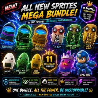 Mastered All NEW SPRITES BUNDLE - Overshield, X-Ray, Onigiri, Mega Man & Loot Hacker Crown