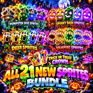 Mastered All 21 Sprites Bundle - Dumpster Dive, Spooky Dash, Deer, Vampire & Trick or Treat Crown