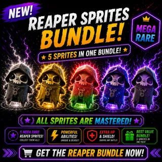 All Mastered Grim Reaper Sprite Bundle - All 5 (Base, Gold, Gummy, Galaxy and Cube Grim) Level 5