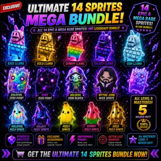 ALL Mastered New 14 Sprites Bundle - All Peely, All Llamas + Cube and Holo Zero Point, Holofoil Grim and John Wick!!