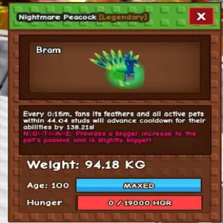 GODLY PEACOCK 90KG - GROW A GARDEN