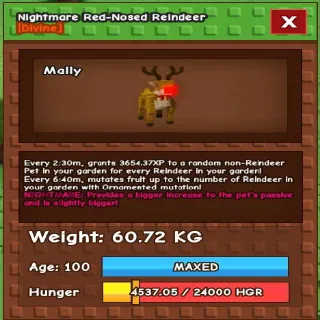 NIGHTMARE RED-NOSED REINDEER 60KG - GROW A GARDEN