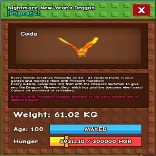 NIGHTMARE NEW YEAR DRAGON 60KG - GROW A GARDEN