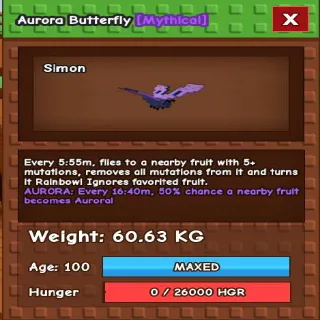 AURORA BUTTERFLY 60KG - GROW A GARDEN