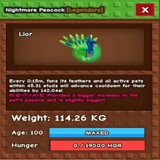 COLLOSAL PEACOCK 114KG RAREST KG