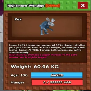 NIGHTMARE WENDIGO 60KG - GROW A GARDEN